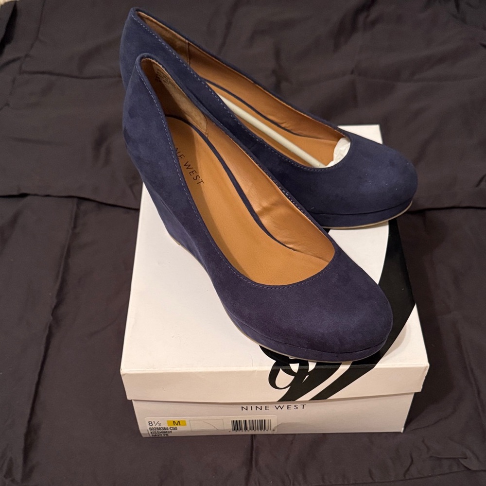 Nine West Navy Suede Wedge Heels